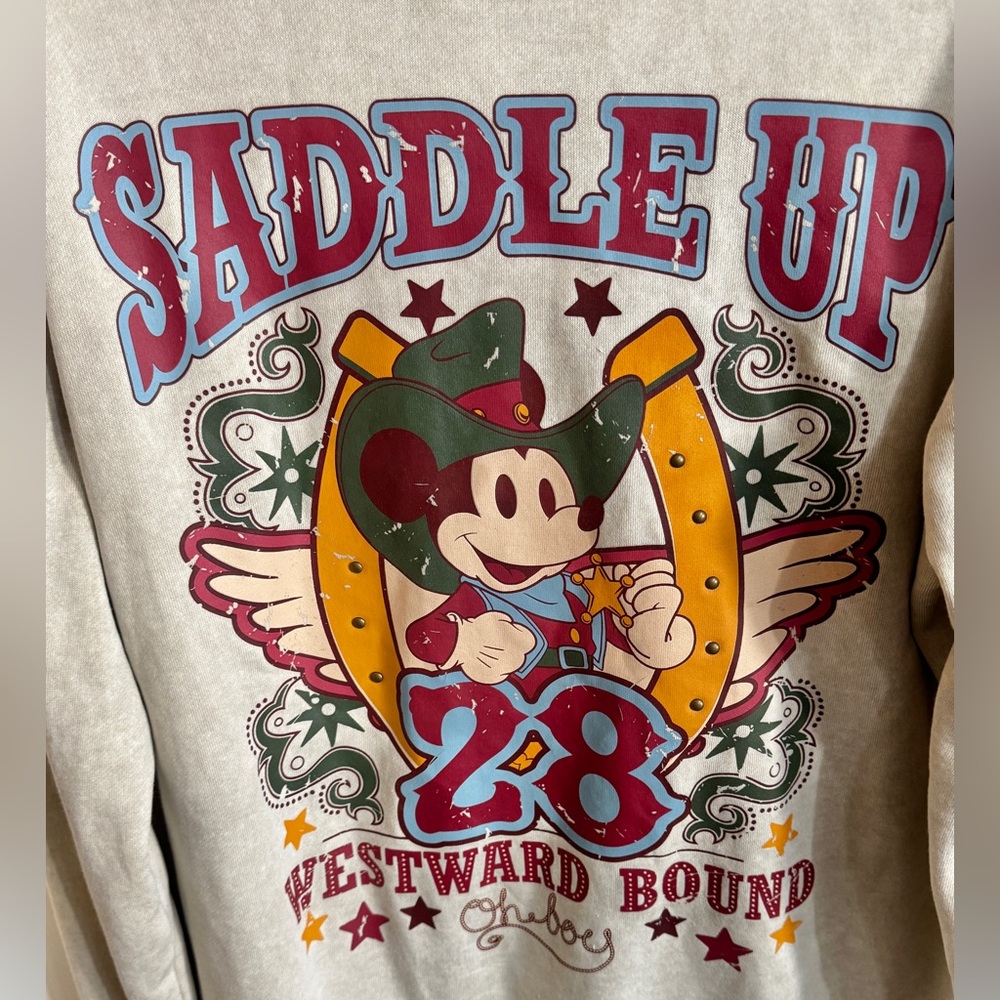 Disney BoxLunch Our Universe Mickey Western Saddle Zip Hoodie NWT, Large